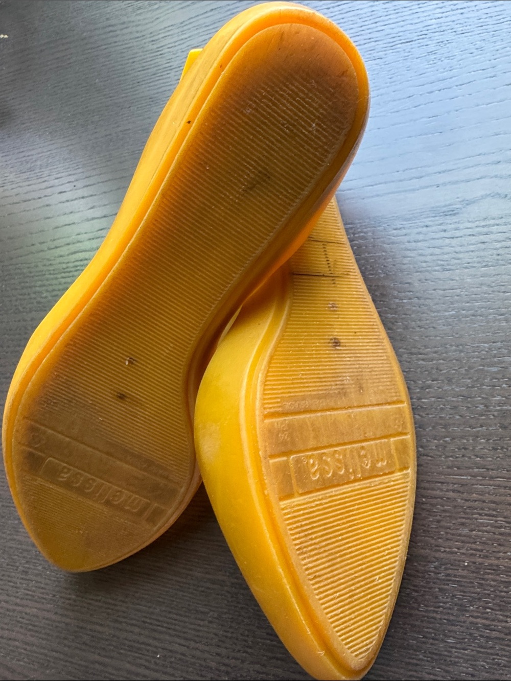Melissa Yellow Pointed T-Strap Flats with Gold Pyramid Studs (Sz 38) - Picture 6 of 7